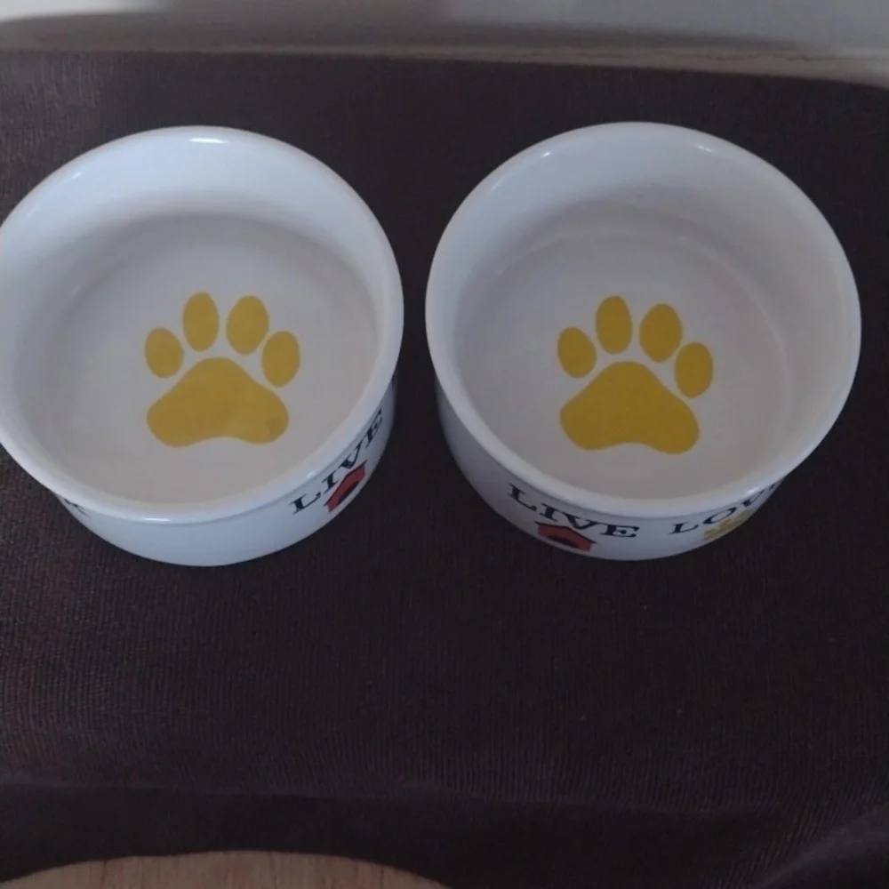 Puppy Bowls Live Love Bark Hand Painted with Paw Print Gibson 10 Oz